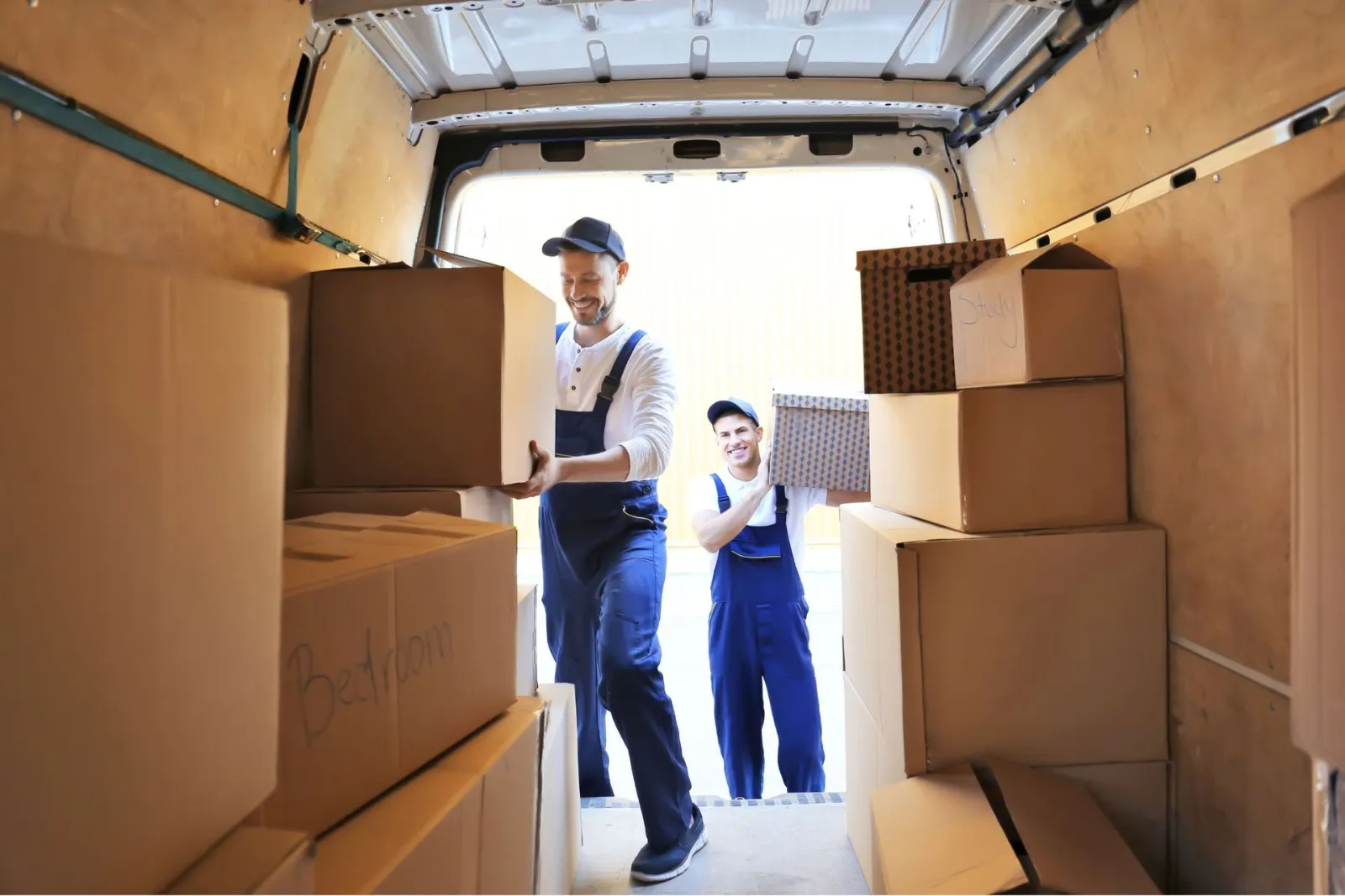 A professional moving company preparing an international shipment