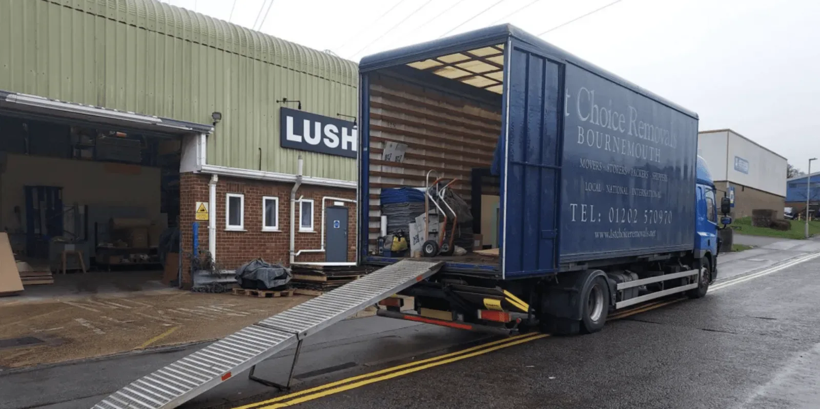 1st Choice Removals lorry delivering shop fittings for a retail business